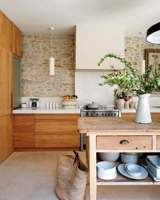 moderne keuken rustieke stijl muur ontwerp natuursteen