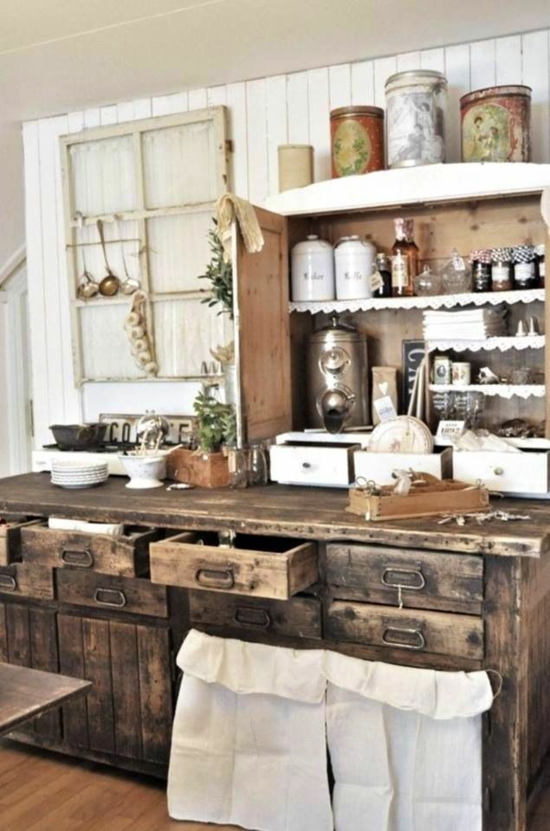 модерна кухненска кухня в страната дървени рафтове за чекмеджета