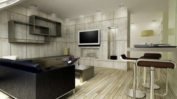 Moderni minimalistinen olohuoneen suunnittelu ideoita värejä