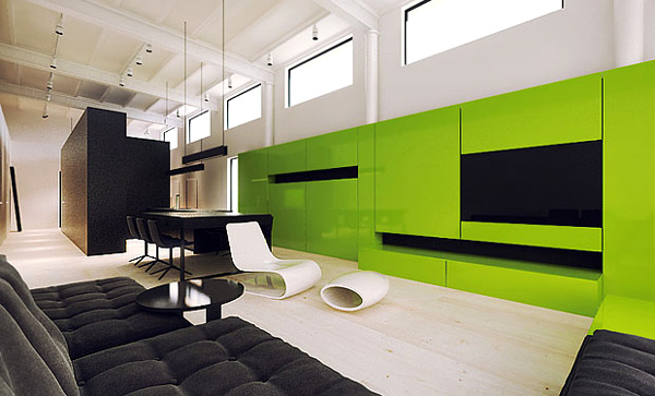moderne simple salon idées de conception vert vivant mur