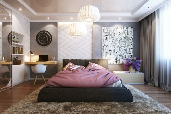 现代卧室家具的想法墙壁灰色弹簧箱