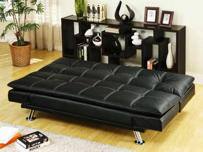 现代沙发黑色蒲团沙发皮革客厅设置