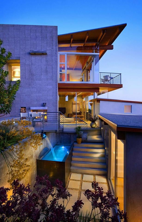 modern terrace design tub outdoors stairs dekoideen concrete slabs