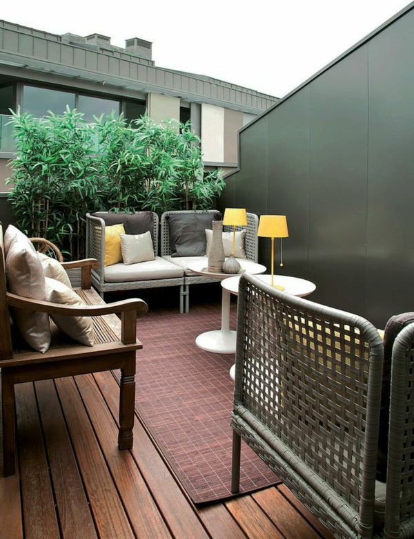 šiuolaikinės terasos dizainas gyvenamasis kambarys stalai geltona lempos terasa baldai