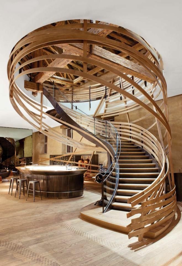μοντέρνα ξύλινη σκάλα bar μπαρ σκαμπό ιδέες εσωτερικού σχεδιασμού