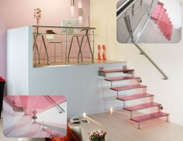 现代楼梯阶段粉红色玻璃镜子装饰的想法
