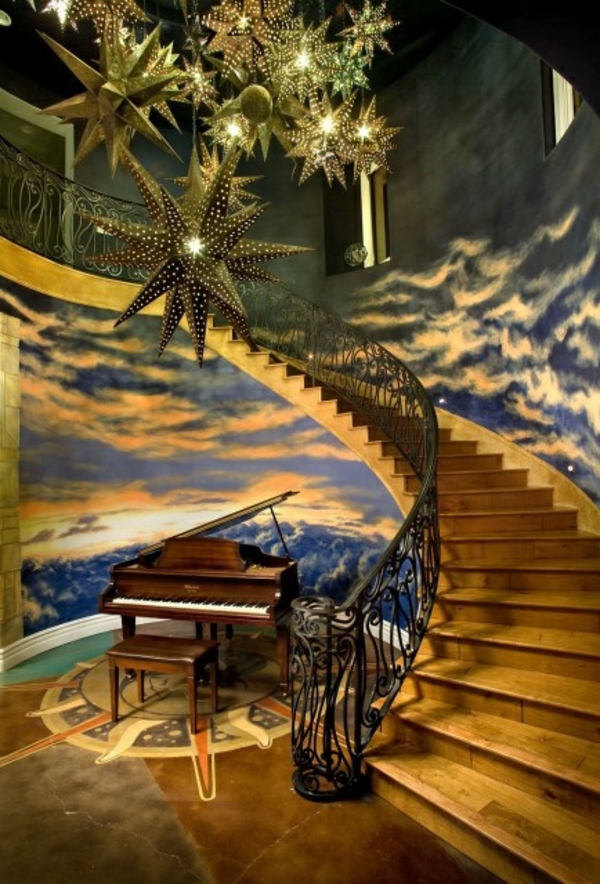 现代楼梯墙壁装饰ornamentenreich钢琴