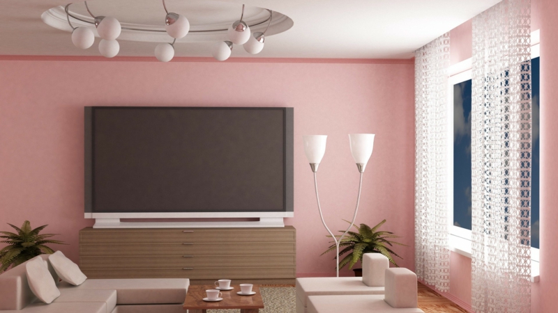 боядисване на модерни стени розови розови стени на дневна