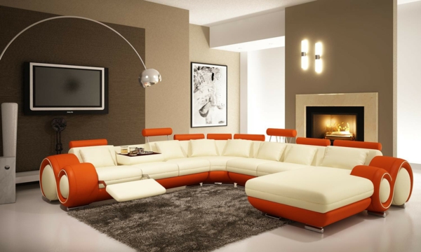 moderne culori de perete bej portocalie accente canapea