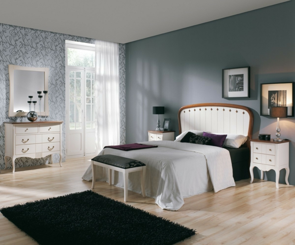 pereți moderne culori gri mobilier neo-baroc dormitor