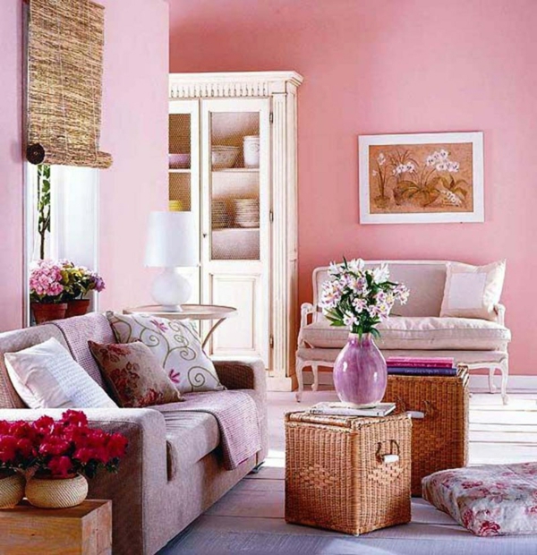 moderne muurkleuren pastel roze woonkamer