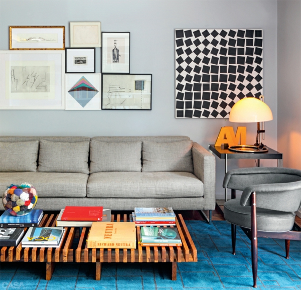 Modern wall design living room sofa coffee table wood