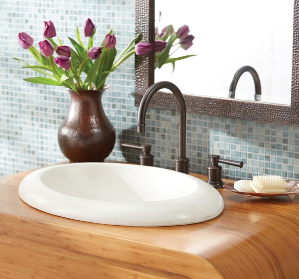 Modern sink oval shape vanity wood