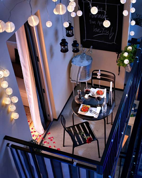 modern balcony chic lighting table chairs