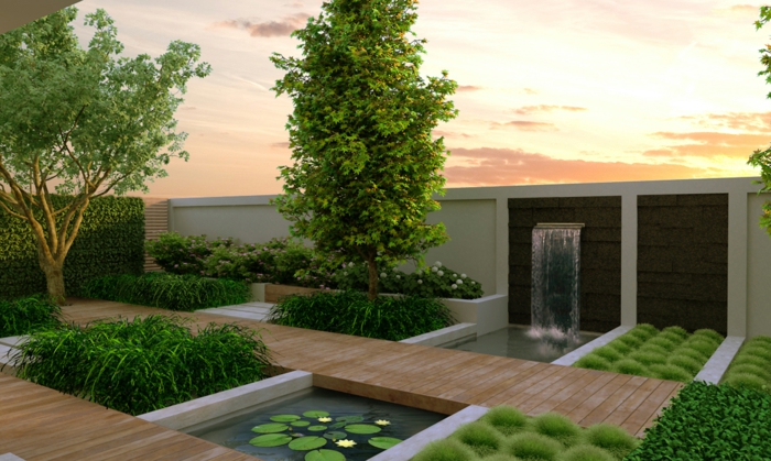 moderne tuin waterval groene elegante tuinhek