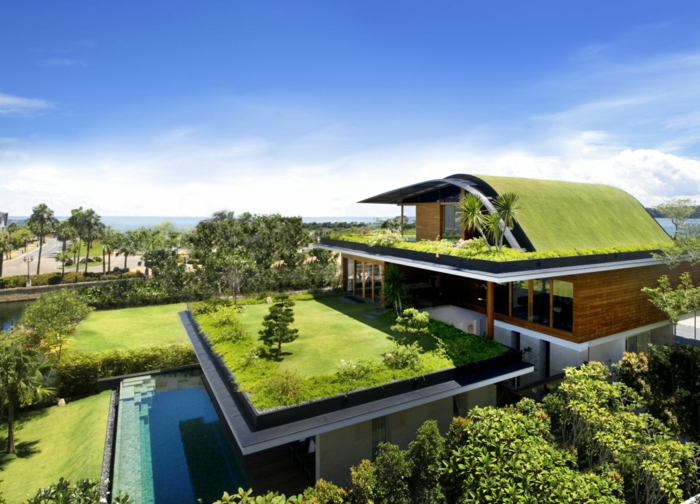 σύγχρονο σπίτι οικοδόμηση φύση οροφή πράσινο