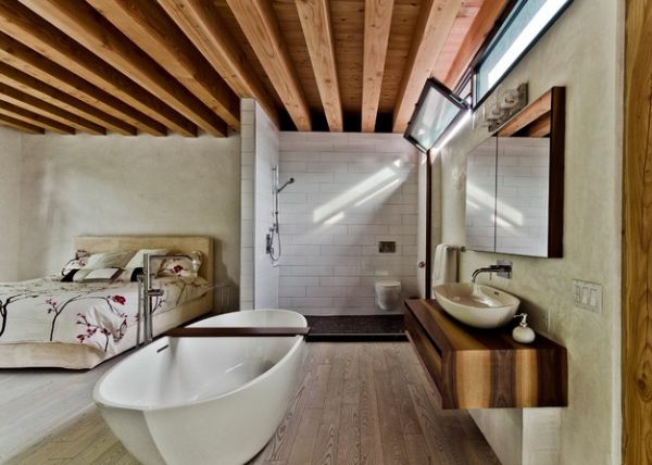 модерна стая за младежи, създадена баня вана мивка