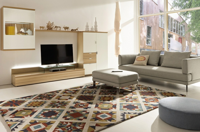 moderne stue satt opp farget teppe elegant møbler stue veggen