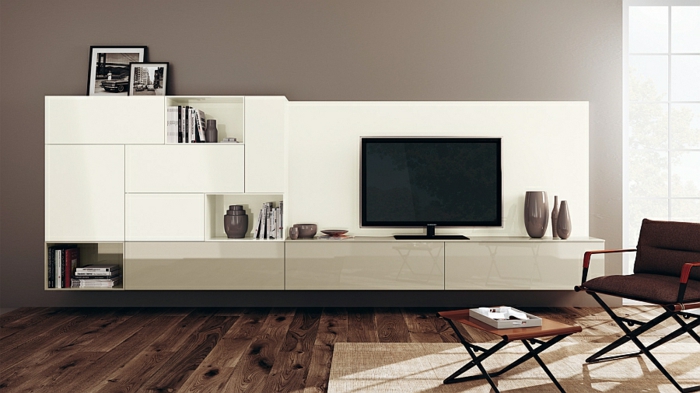 ideas modernas del mobiliario de la sala de estar tv piso de madera minimalist montado en la pared