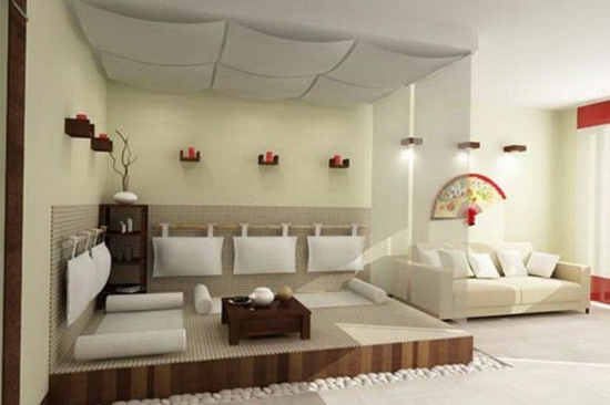 μοντέρνο σαλόνι μόδας ασιατικό στυλ βότσαλα γωνία χαλάρωσης