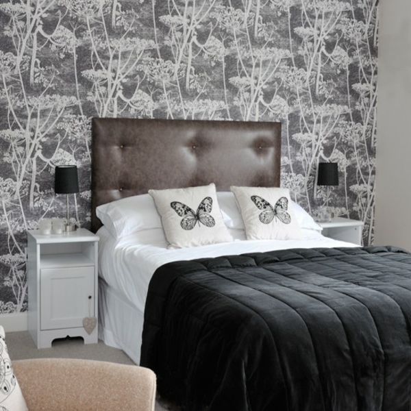 monokromatisk væg design soveværelse seng