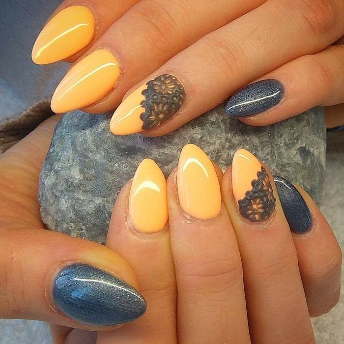 diseño de uñas otoño gris amarillo acentos hermosos