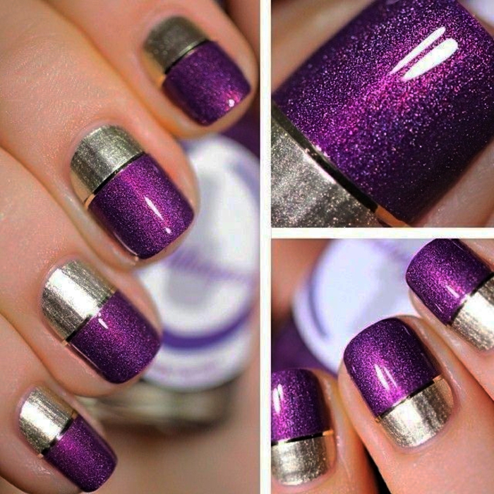 指甲设计指甲设计美甲艺术指甲银紫色简约闪亮闪光
