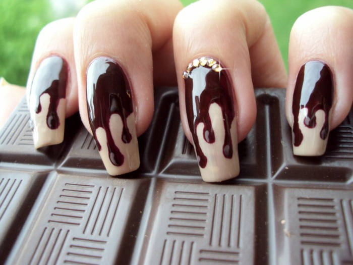 指甲设计美甲巧克力融化凝胶指甲