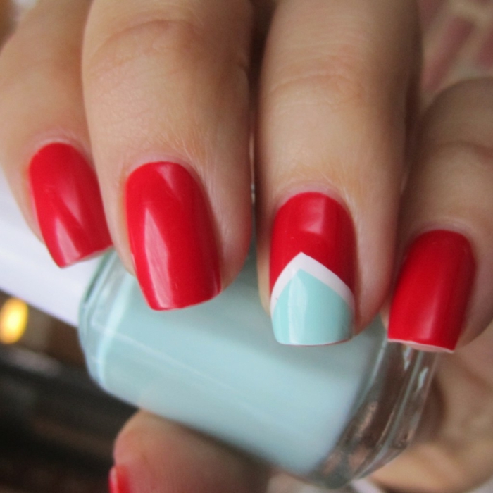идеи за лак за нокти червено синьо комбинация красота