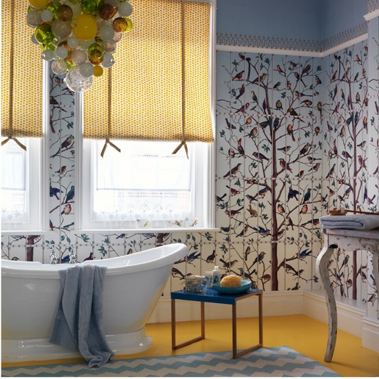 nature wall design inspiration chavron pattern bathtub