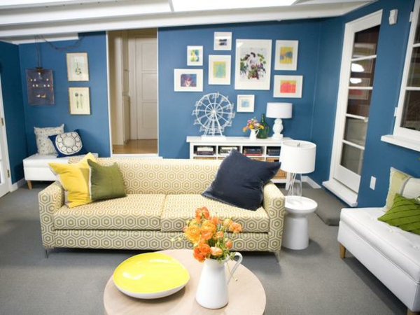 jūrinio stiliaus gyvenamasis kambarys sienų dažymas mėlynas sienų dažymas svetainė