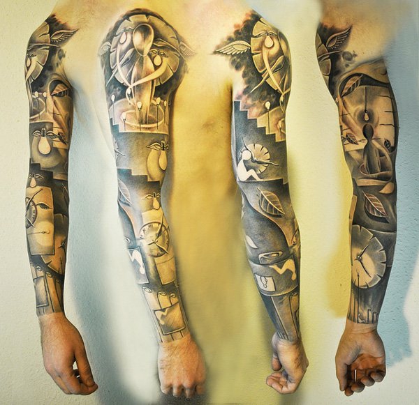 upper arm tattoo tribal flowers