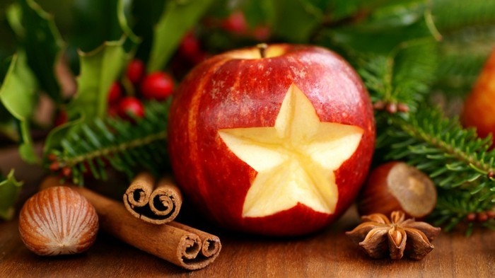 vaisių deco obuolių kalėdinės žvaigždės deko idėjos Kalėdos