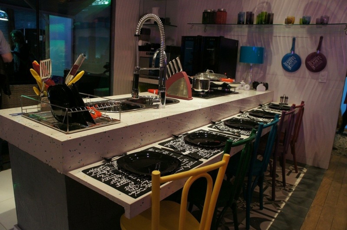 åbent køkken køkken design ideer bordplade med spiseplads