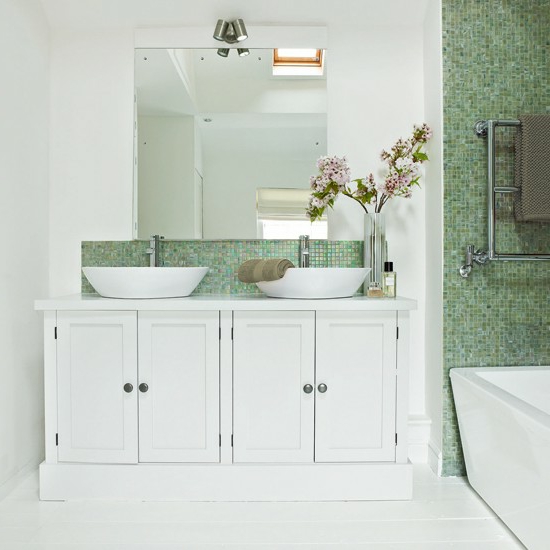 tile washbasin flowers olive green mosaic