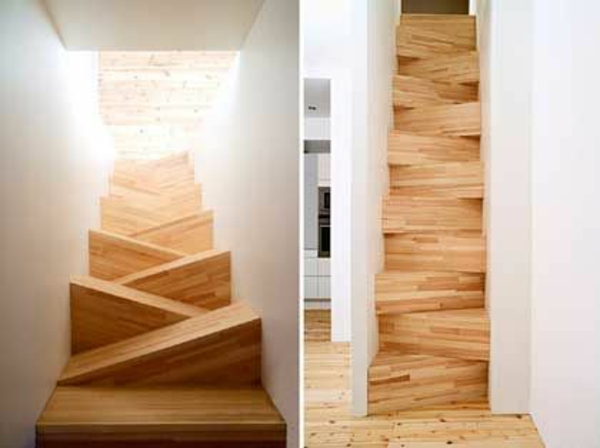 optical illusion stairs up wood