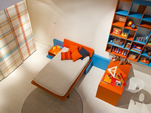 naranja cama marco marco cabecero muebles guardería estantes de pared
