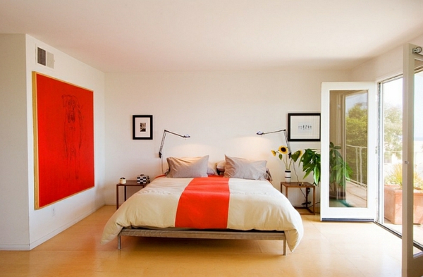 оранжев цвят дизайн спалня минималистичен