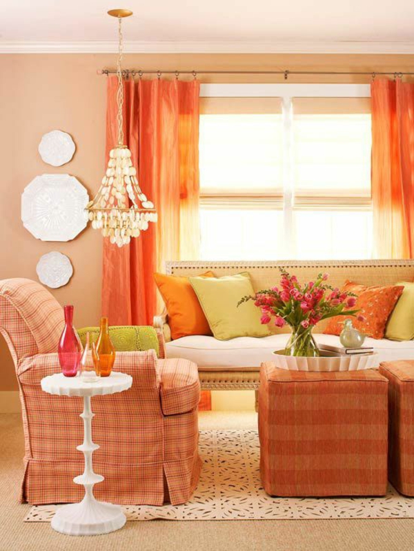 oranžinės garsinės užuolaidos, raštuotas, apima baldų sienų spalvas svetainę