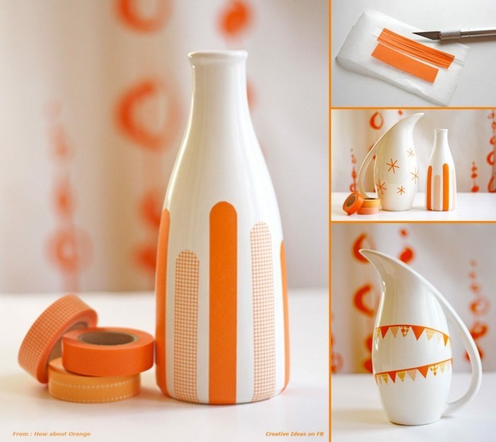 orange washi rubans idées vase décorer