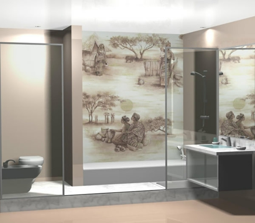 东方壁画设计浴室想法水槽