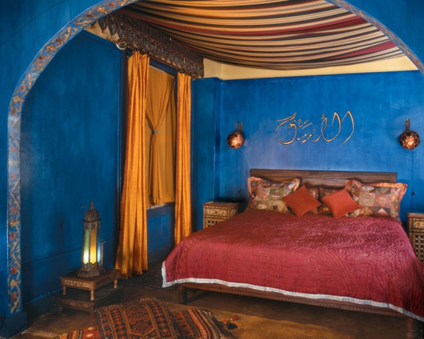 дизайн марокански спалня синьо
