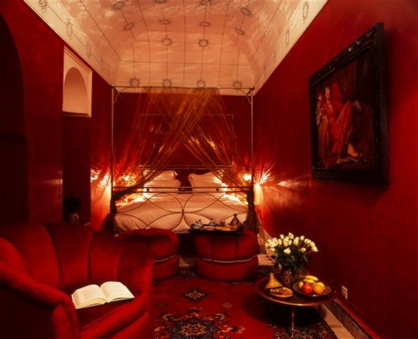 ориенталска спалня дизайн червено