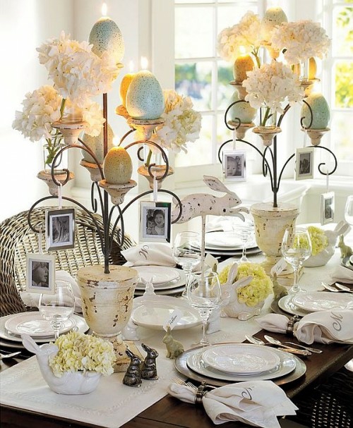 originální příjemné nápad dekorace stůl velikonoční bílé nádobí oběd