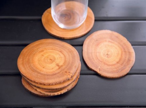 originele decoratie houten schijven tafelglas
