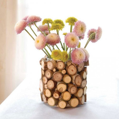 originele decoratie houten schijven vaas bloempot