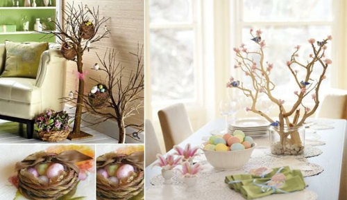 décoration de Pâques originale des arbres de pâques nids