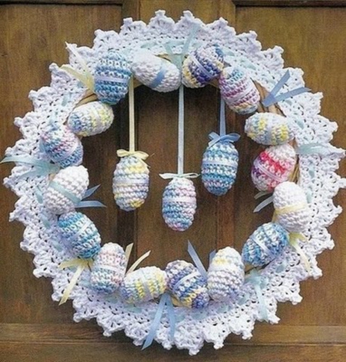 Paște decorare ouă tricotate cunună de Paști
