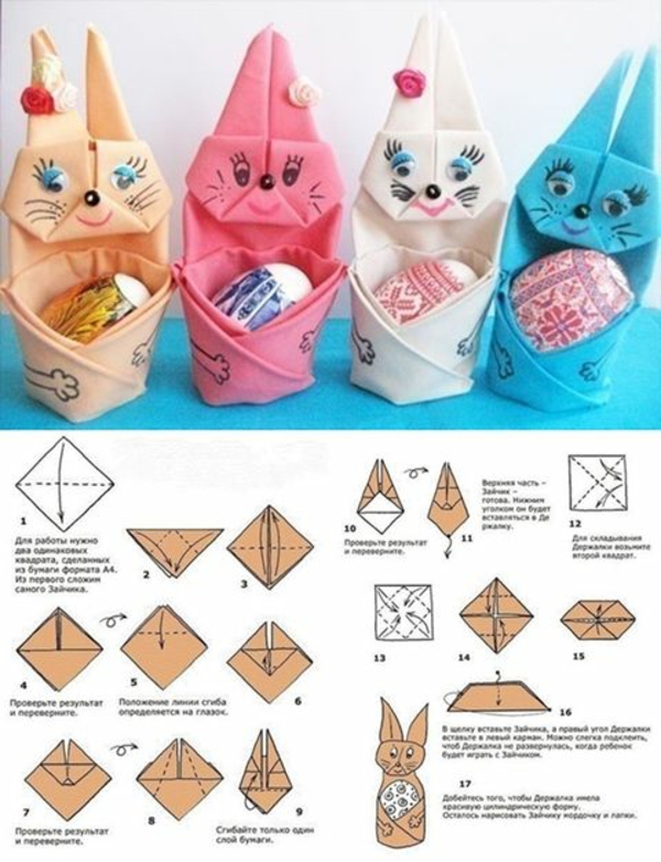 påske dekorasjon tinker ideer papir servietter bretter instruksjoner kanin