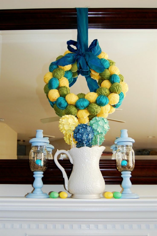 Великденски декорация идеи венец валци цветни великденски яйца